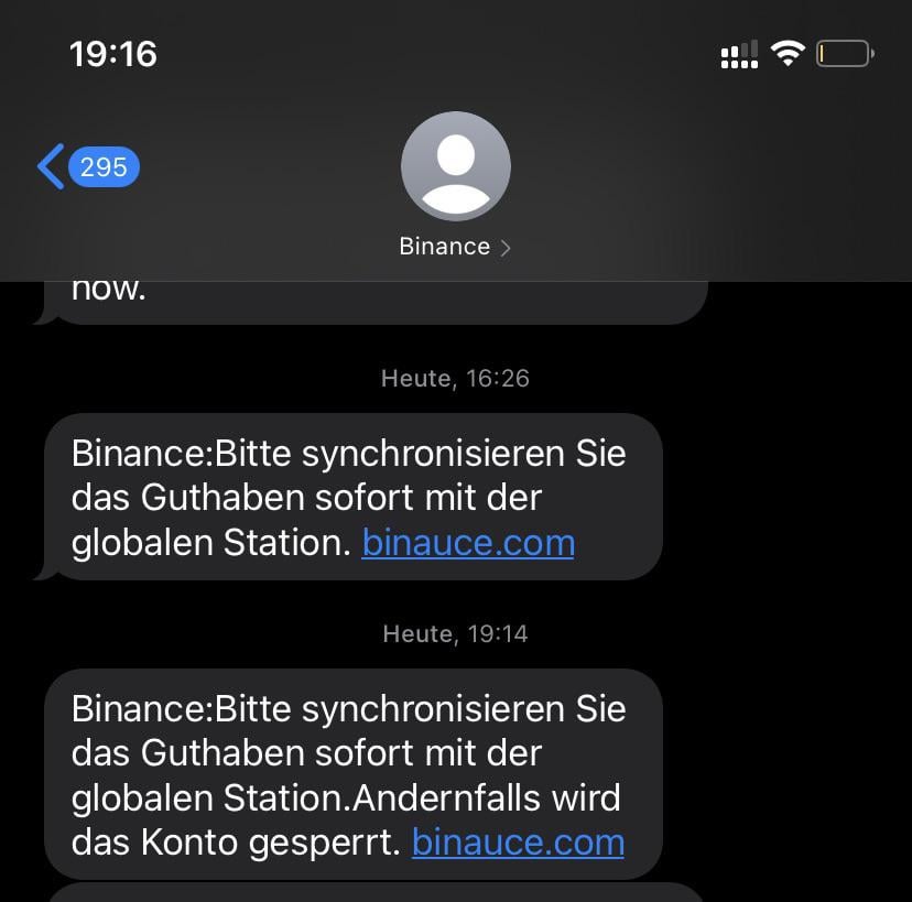 SMS Scam ? From Binance‘s official number, where you also get 2-FA codes.